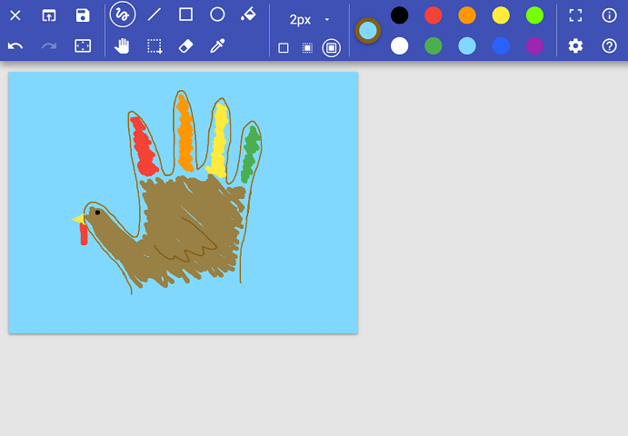 A hand turkey drawn in PaintZ.