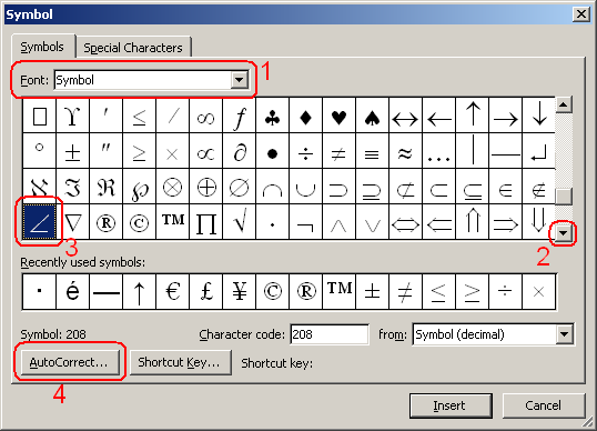 Angle Symbol In Word