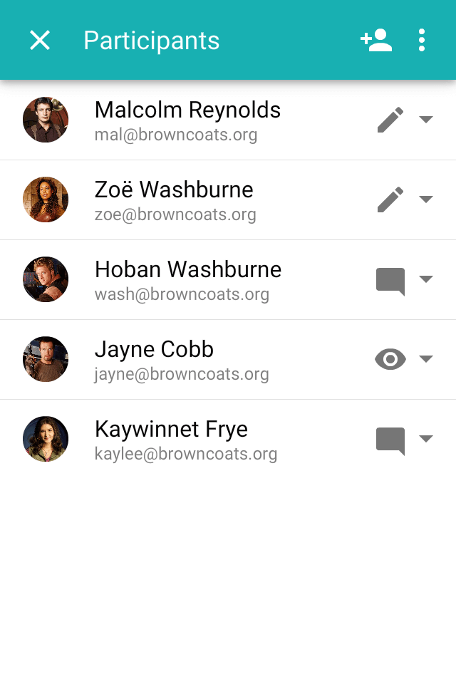 A wave's participants list