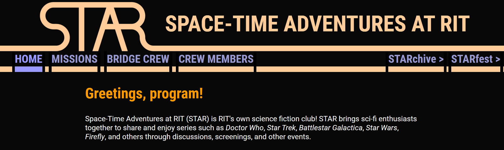 The header of the STAR website has the line on the right of the STAR logo extended across the page to form part of the LCARS-inspired interface.