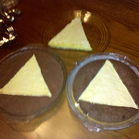 The 3 dessert Triforce pieces arranged to form the Triforce.