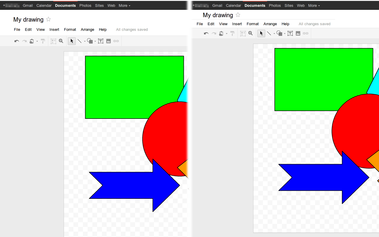 Google Docs and Drawings with the extension has the top bars only three quarters as tall as without.