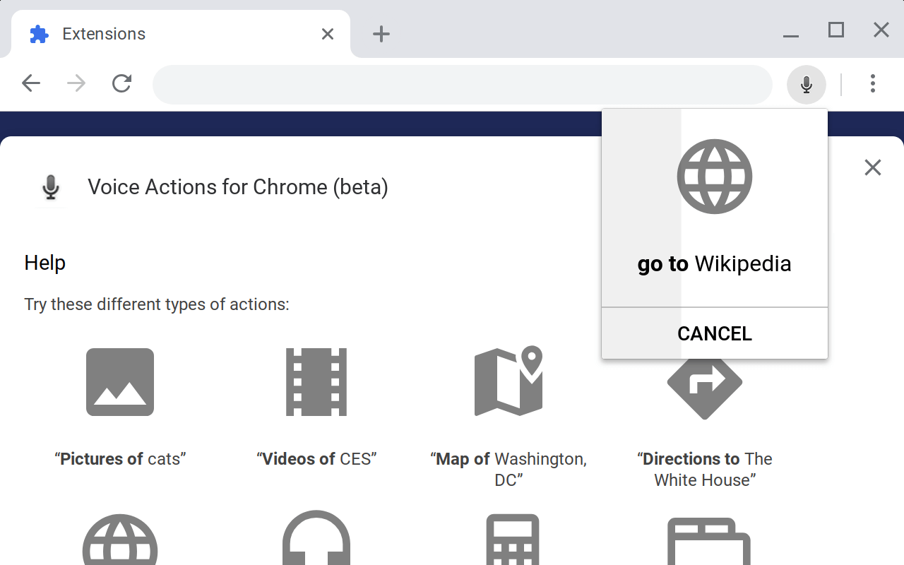 The Voice Actions pop-up handles the command, go to Wikipedia.