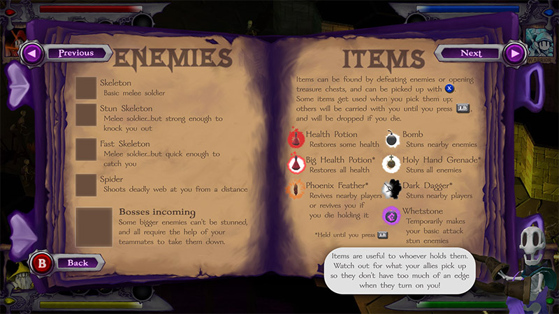 A book shows enemies and items