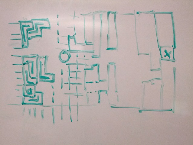 An early whiteboard sketch of what would become level Z-9.