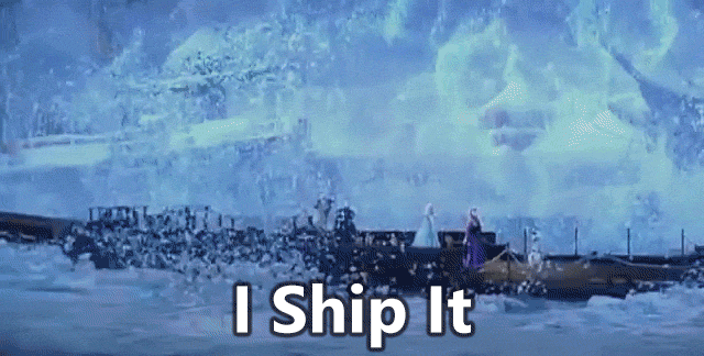 Text says, I ship it.  Elsa raises a ship out of the water.