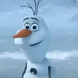 Olaf smiles and excitedly holds up his head.